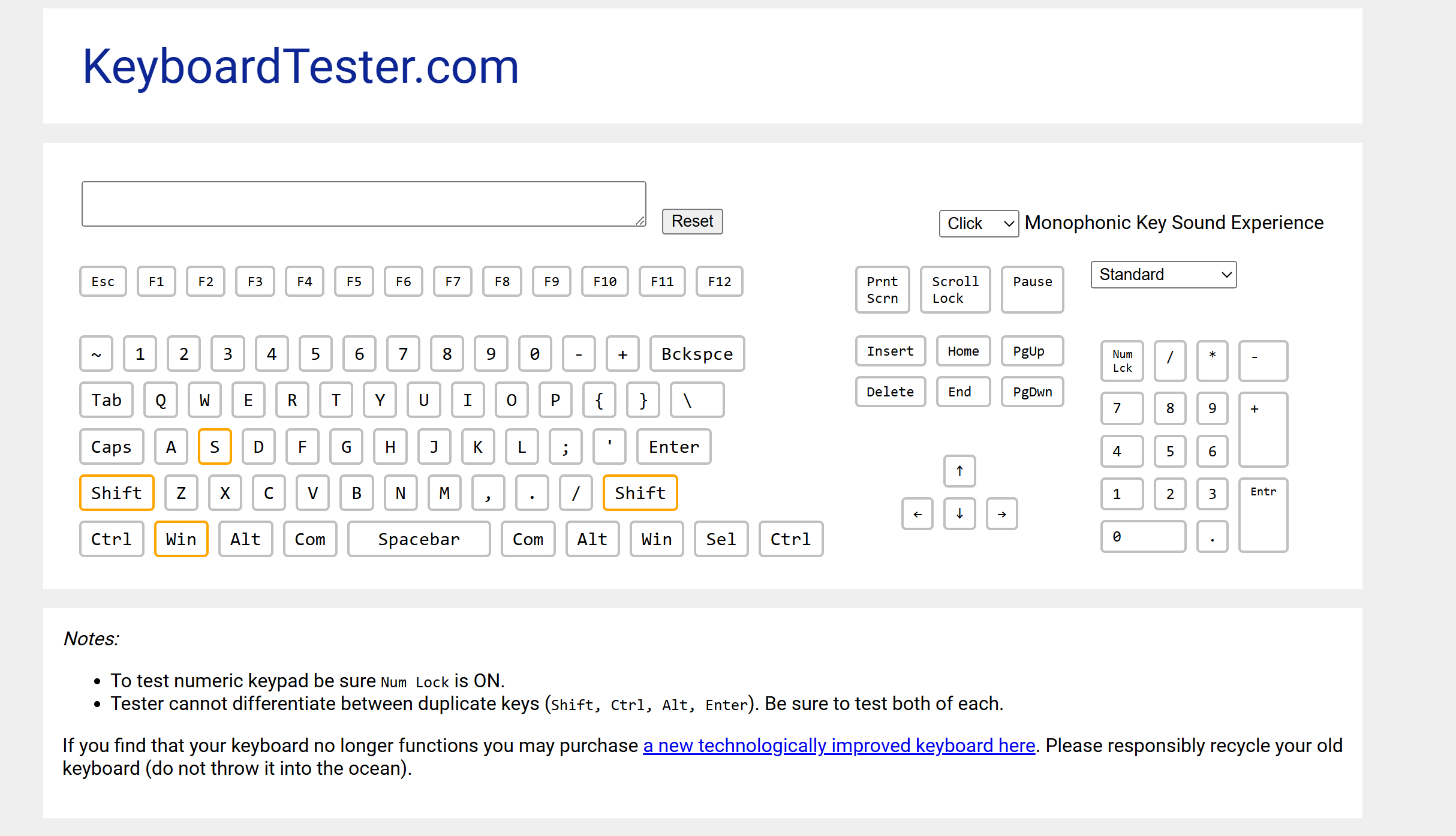 kiểm tra bàn phím laptop online, keyboard test online