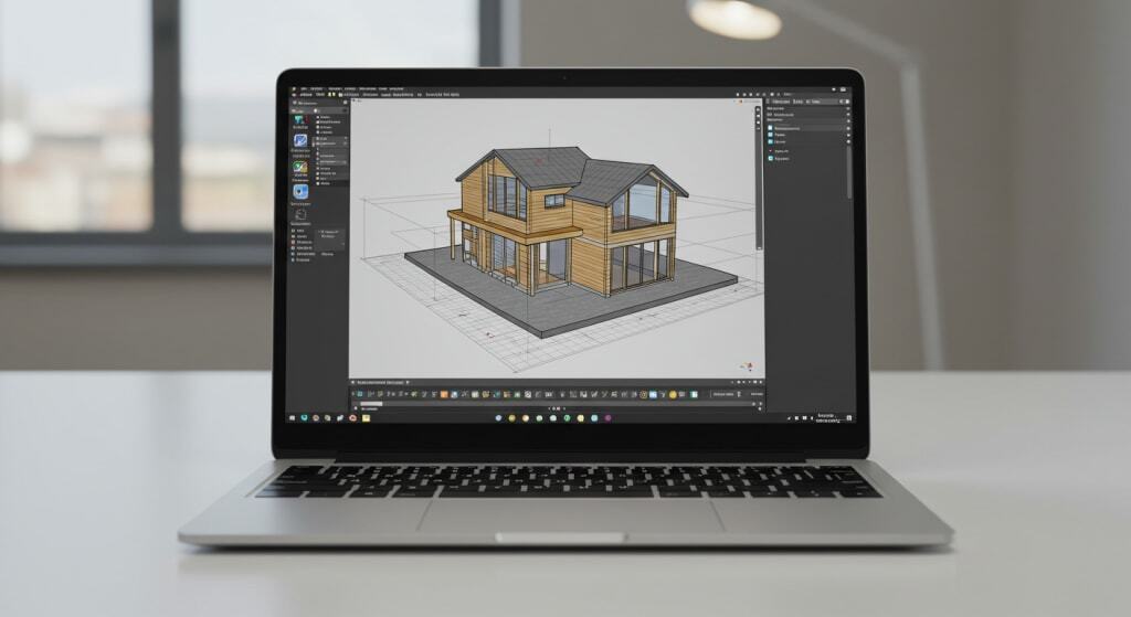 giao diện sketchup với mô hình kiến trúc