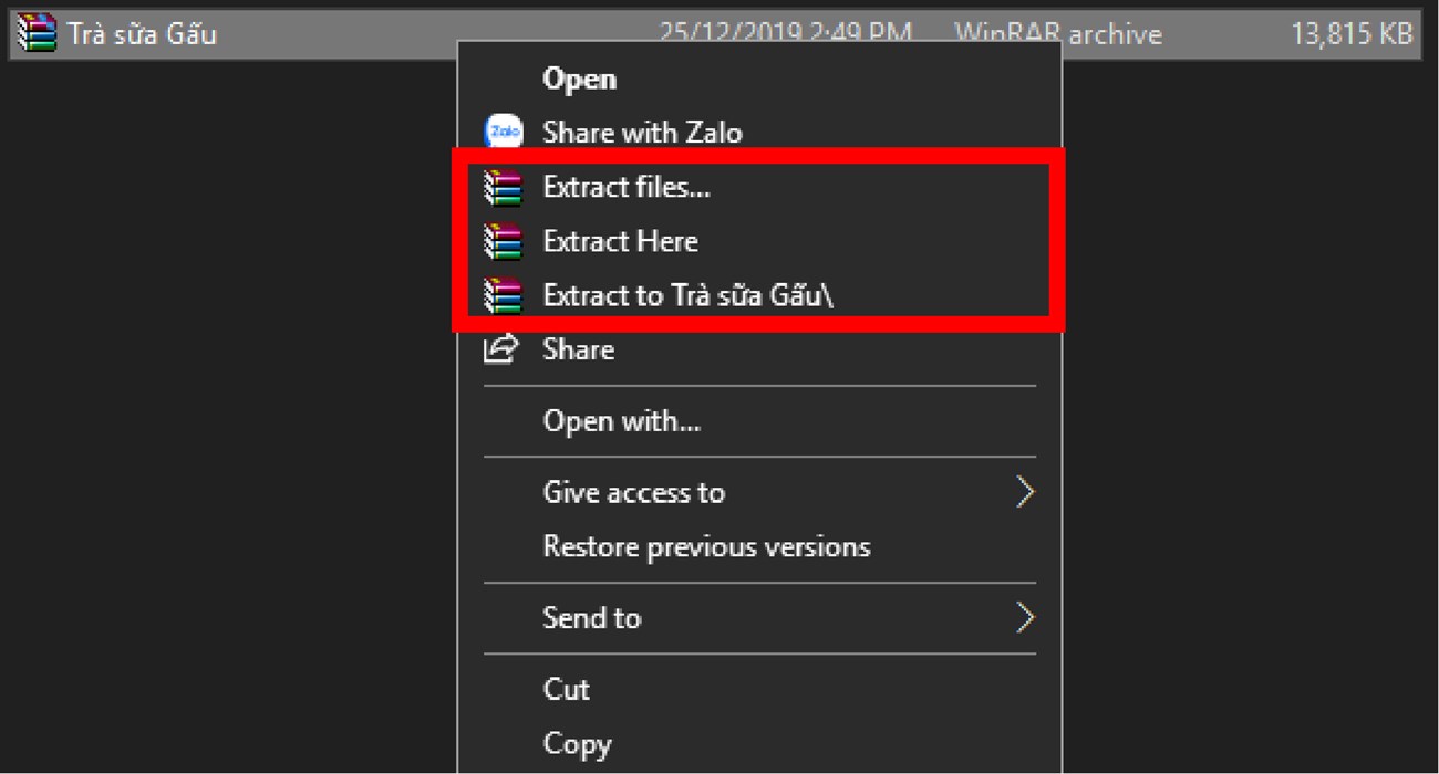 Thao tác giải nén nhiều file RAR cùng một lúc.