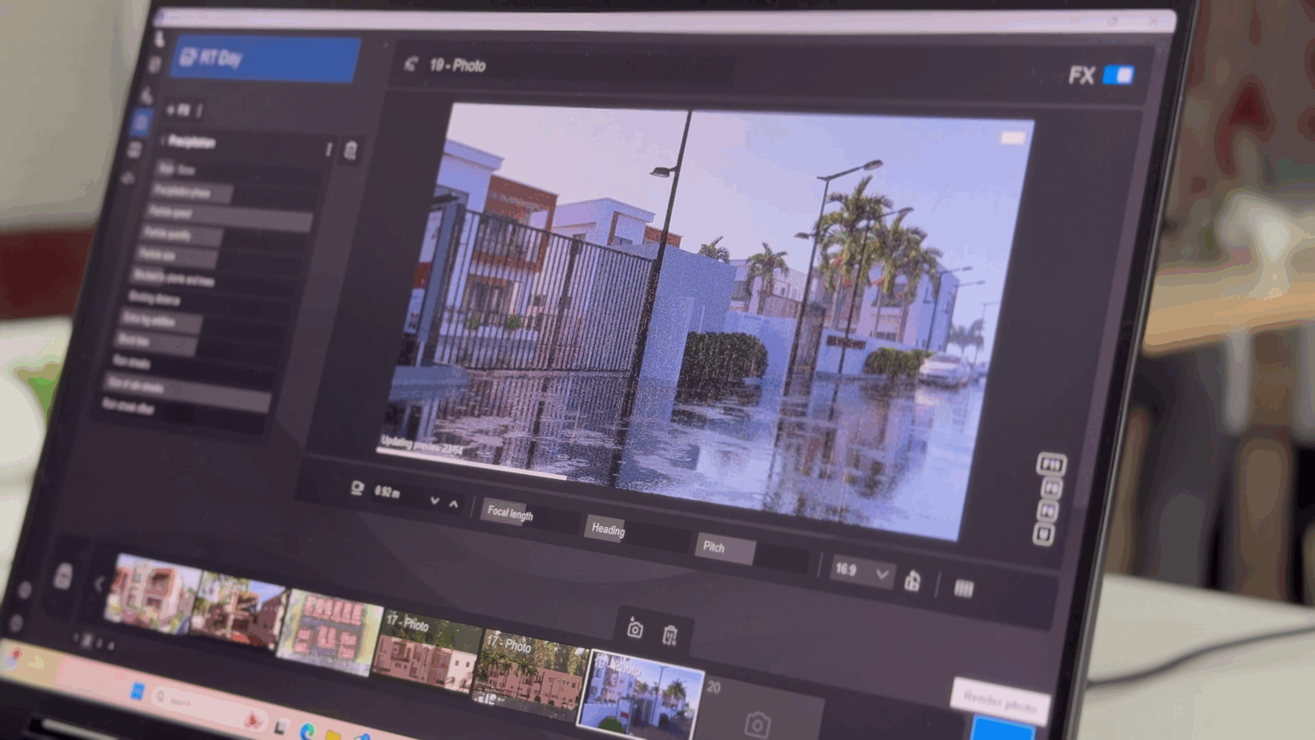 cận cảnh một bản render kiến trúc nội thất chân thực bằng lumion trên laptop