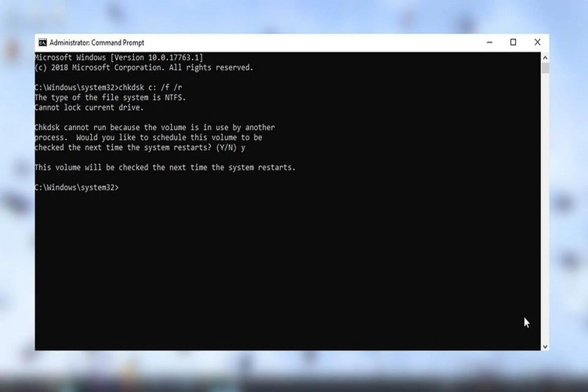 cửa sổ command prompt chạy lệnh chkdsk kiểm tra ổ cứng